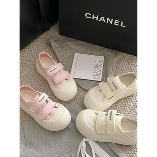 2024春夏季魔术贴两穿面包丑萌大头小白鞋女皮面运动休闲板鞋女