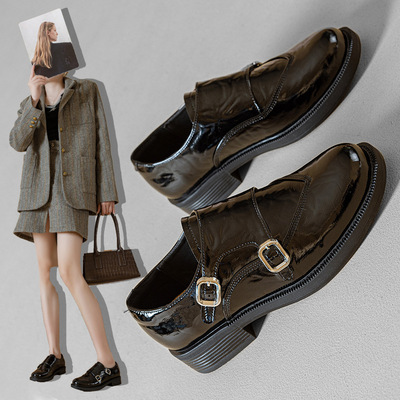 95080摩登腔调学院风小皮鞋女2026春秋季新款双皮带扣休闲乐福鞋