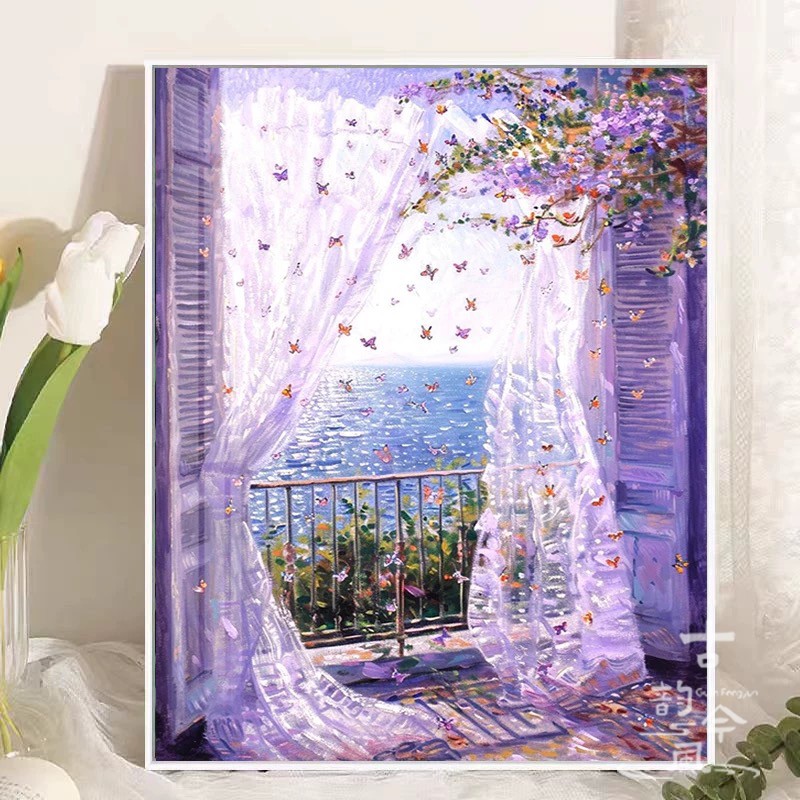 【窗边蝴蝶】十字绣2025新款客厅线绣治愈风海景蝴蝶刺绣钻石贴画