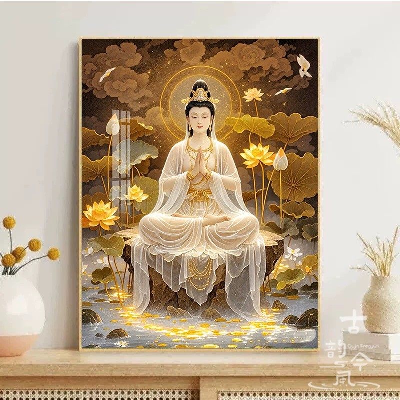 【观音菩萨】十字绣2025新款客厅坐莲观音接好运半成品刺绣钻石画,居家布艺,十字绣套件,淘宝优惠券,粉丝福利购,淘宝优惠卷