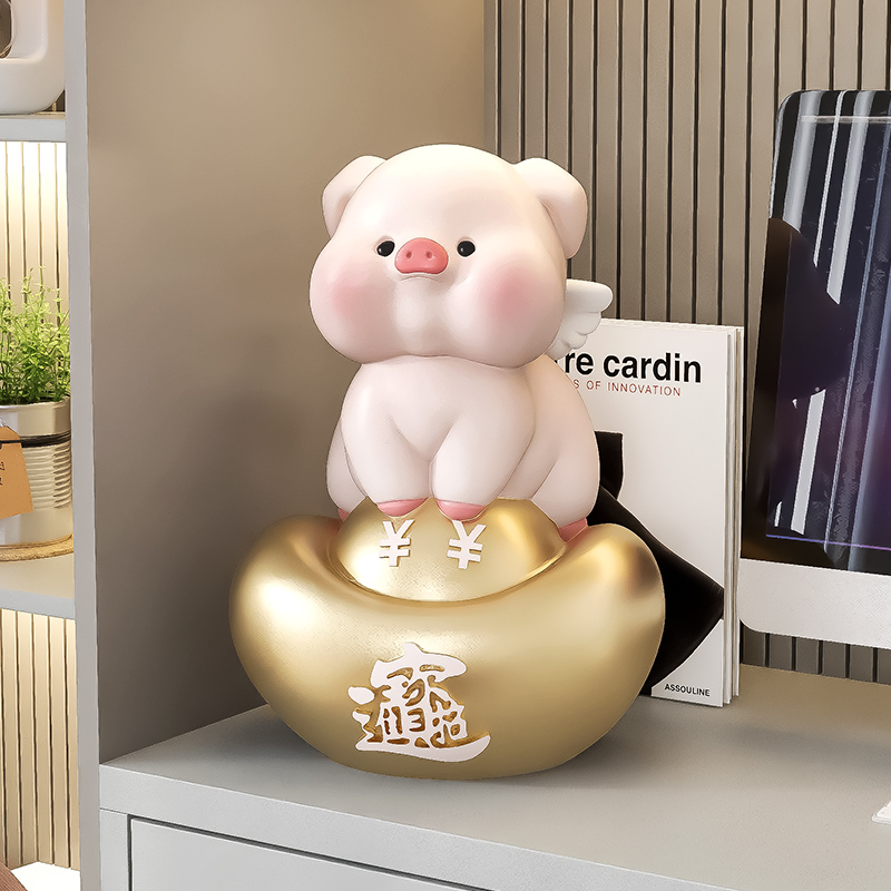 金元宝小猪可爱桌面摆件客厅酒柜玄关装饰收银台前台乔迁开业礼物