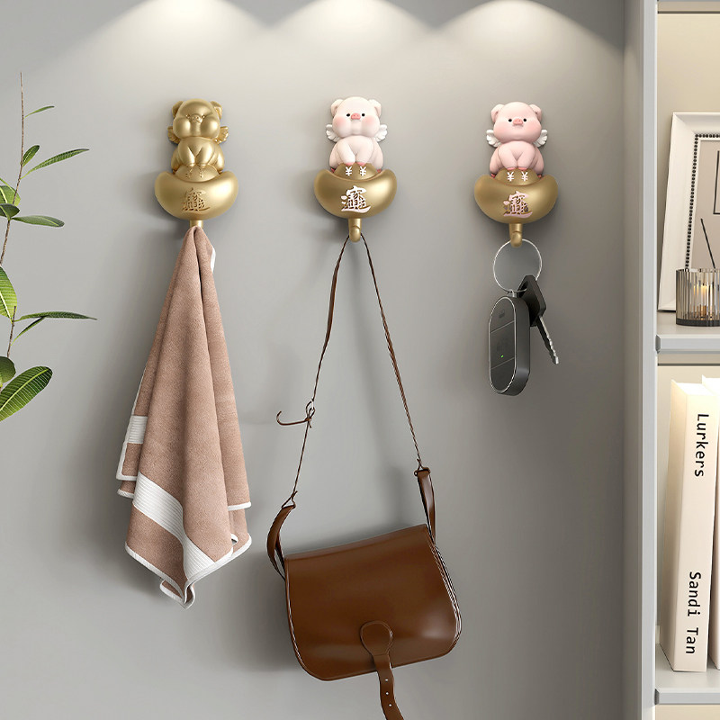 可爱猪创意入户玄关门后挂钩墙上儿童房装饰壁饰衣服书包挂衣钩