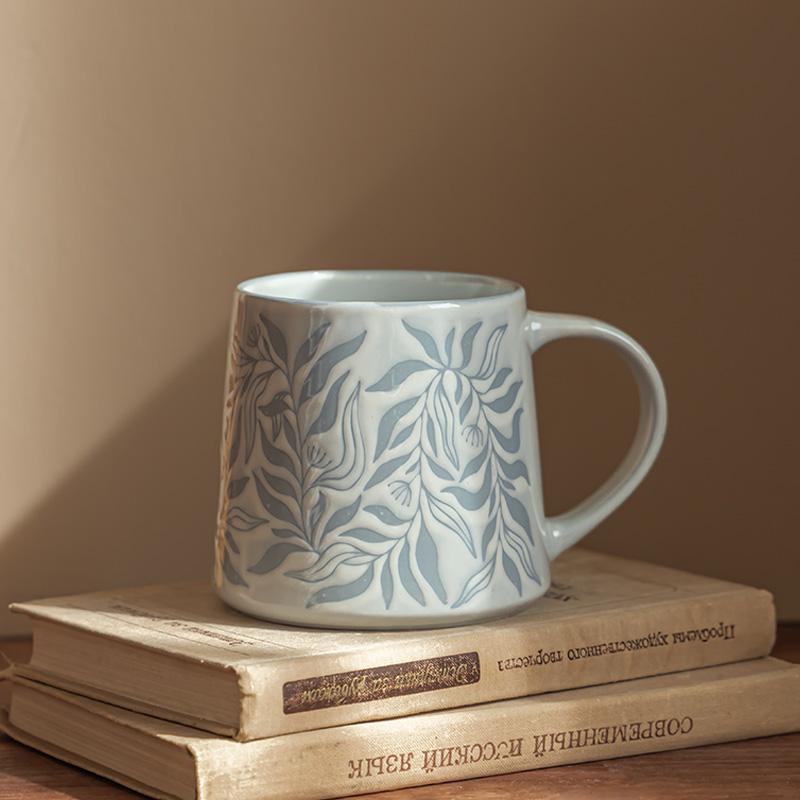 复古高颜值浮雕陶瓷马克杯