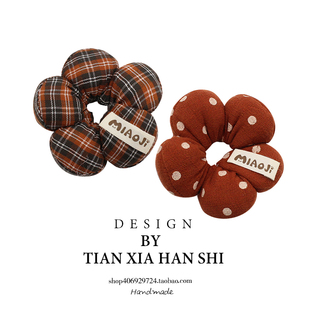 韩国儿童秋冬波点花苞头肠圈小女孩花朵格子布艺头绳甜美可爱发圈