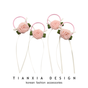 韩国女童甜美玫瑰花飘带头绳小女孩公主小清新发圈橡皮筋扎发头饰