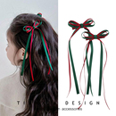 圣诞节飘带红绿蝴蝶结发夹儿童发圈节日装 饰头绳宝宝女孩皮筋发饰