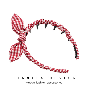 儿童蝴蝶结格子高颅顶带齿防滑头箍女孩公主立体耳朵女童百搭发箍