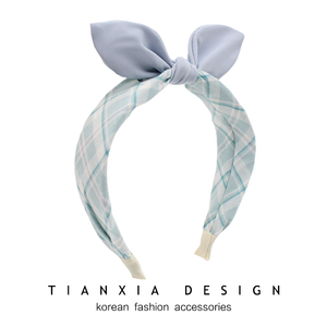 韩国女童宽边格子蝴蝶结发箍小女孩公主纯棉布艺发卡立体头箍头饰