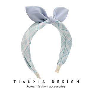 韩国女童宽边格子蝴蝶结发箍小女孩公主纯棉布艺发卡立体头箍头饰