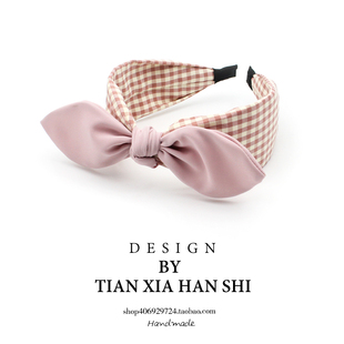 韩国儿童蝴蝶结宽边格子发箍小女孩兔耳朵头箍立体头饰女童发饰潮