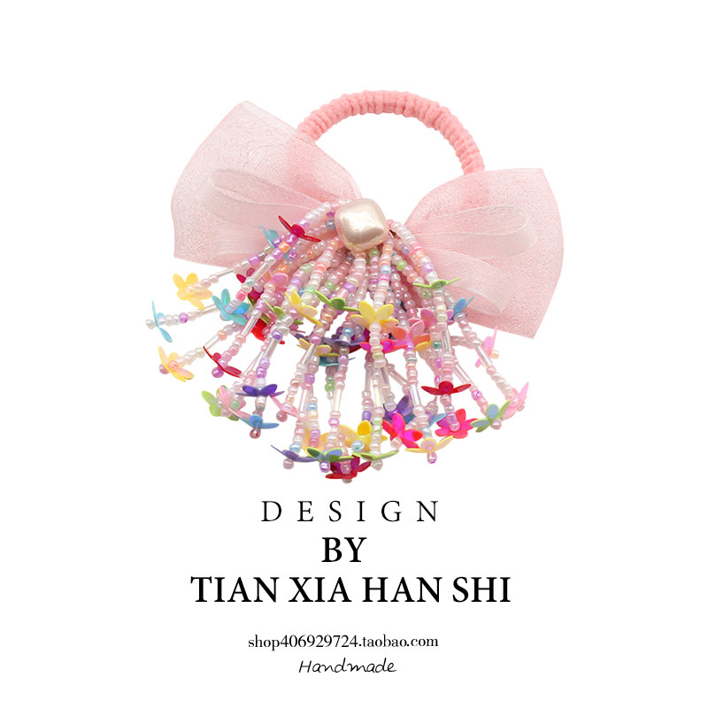 女童网纱蝴蝶结彩虹烟花流苏发圈女孩欧根纱甜美头绳宝宝扎发头饰