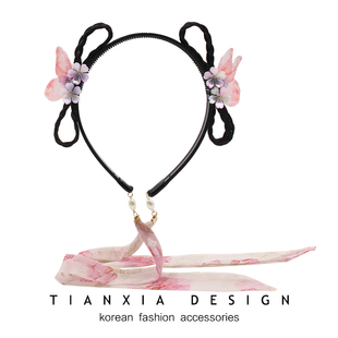 中秋古风汉服搭配假发辫子蝴蝶结发箍女童公主长飘带编发神器头饰