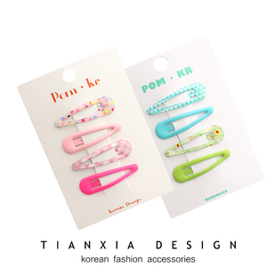 韩国儿童印花格纹水滴发夹宝宝刘海卡碎发夹滴油彩色百搭发卡头饰