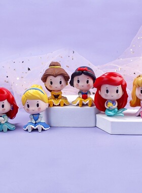 迪士尼公主摆件坐坐系列白雪公主童话公主美人鱼蛋糕女宝超萌手办