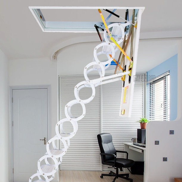 loft伸阁楼缩楼梯家用半自动隐形伸拉折叠升降室内顶装隐藏隐蔽式