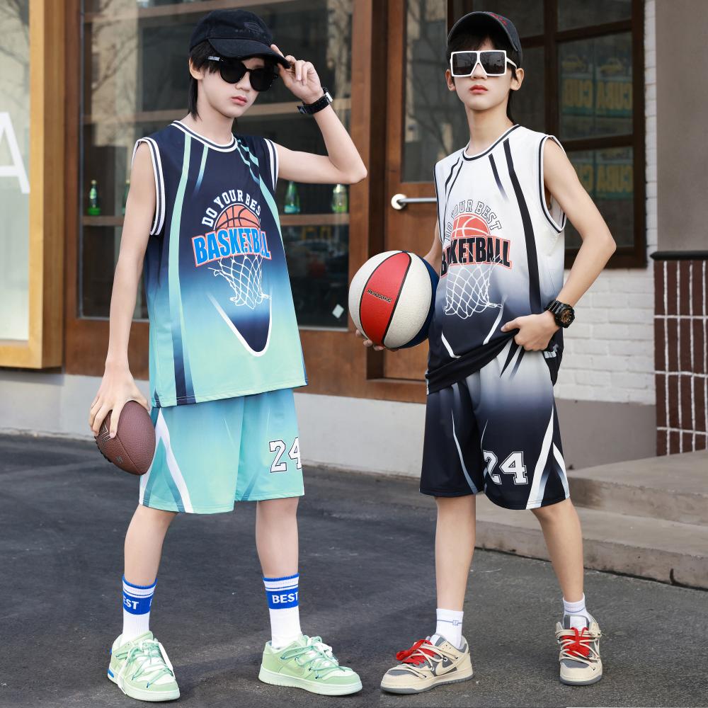 夏季薄款运动套装2026帅气男孩新款儿童篮球服套装夏季透气速干潮