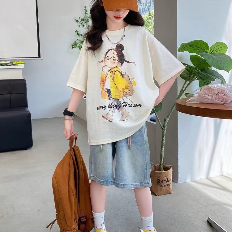女童短袖上衣T恤2025夏季新款儿童夏装洋气中大童韩版纯棉6到12岁