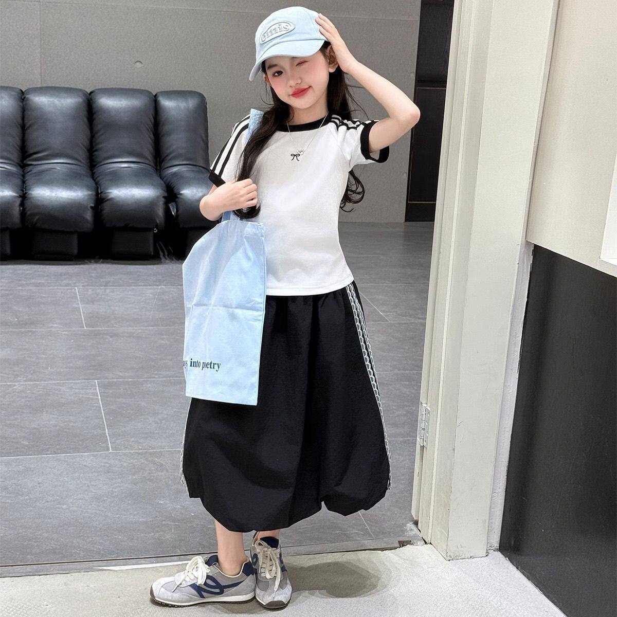 女童短袖套装夏季2026新款时髦洋气中大童休闲女孩洋气韩版两件套
