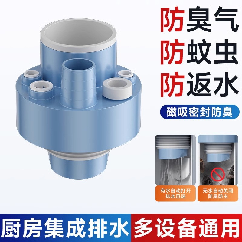 集成下水器厨房下水管三通洗菜盆排水三头通防臭神器分水器接头..
