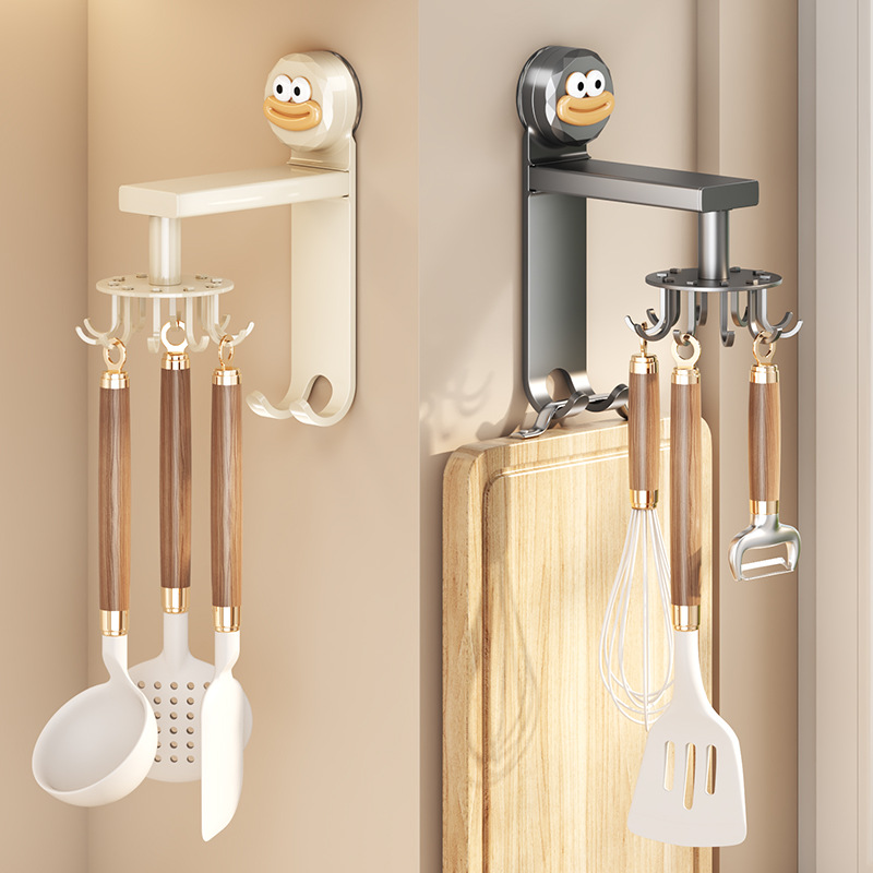 吸盘厨房可旋转挂钩免打孔壁挂锅铲菜板置物架勺子收纳挂架抽拉式
