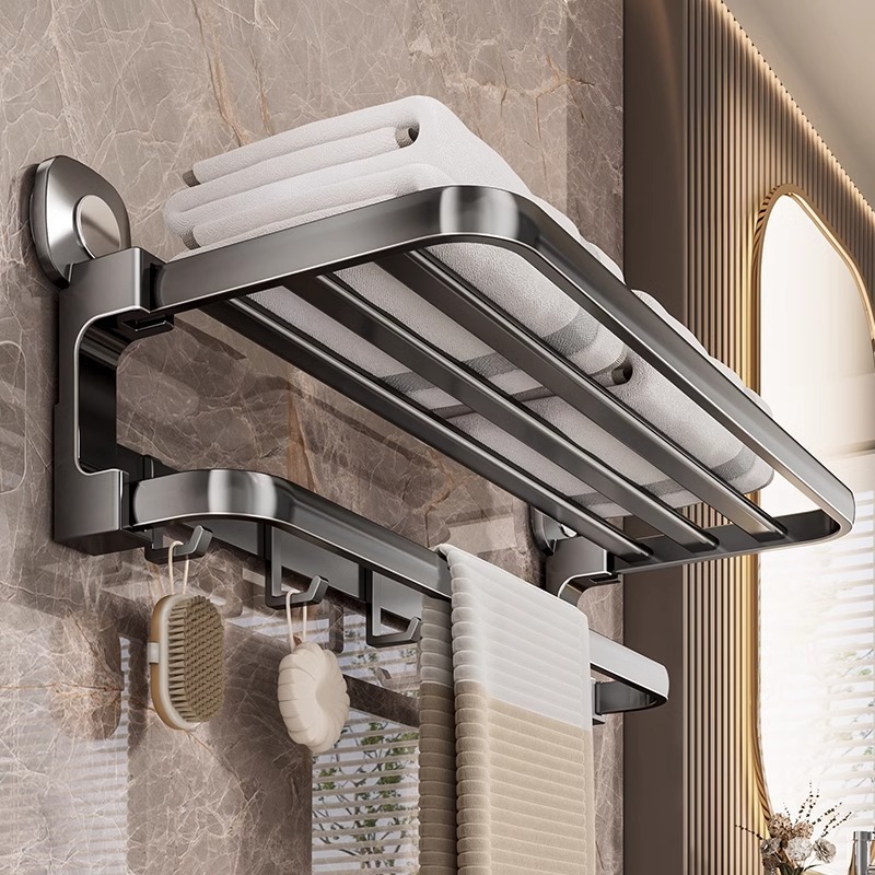 吸盘毛巾架免打孔卫生间置物架浴室淋浴房壁挂式浴巾置物收纳架子