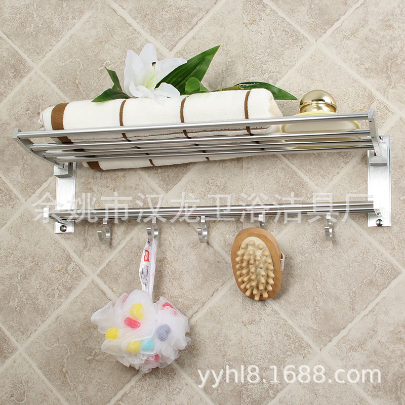 加厚太空铝毛巾架浴室置物架免打孔活动折叠浴巾架卫生间