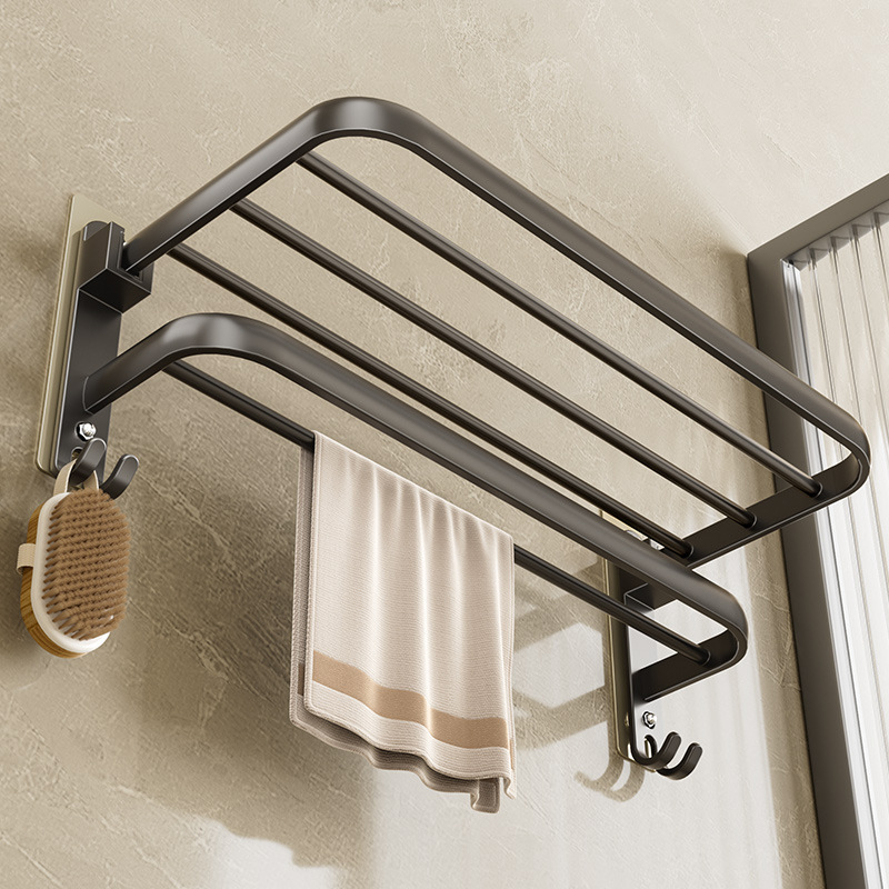 枪灰毛巾架免打孔卫生间太空铝浴室置物架壁挂式洗手间厕所浴室