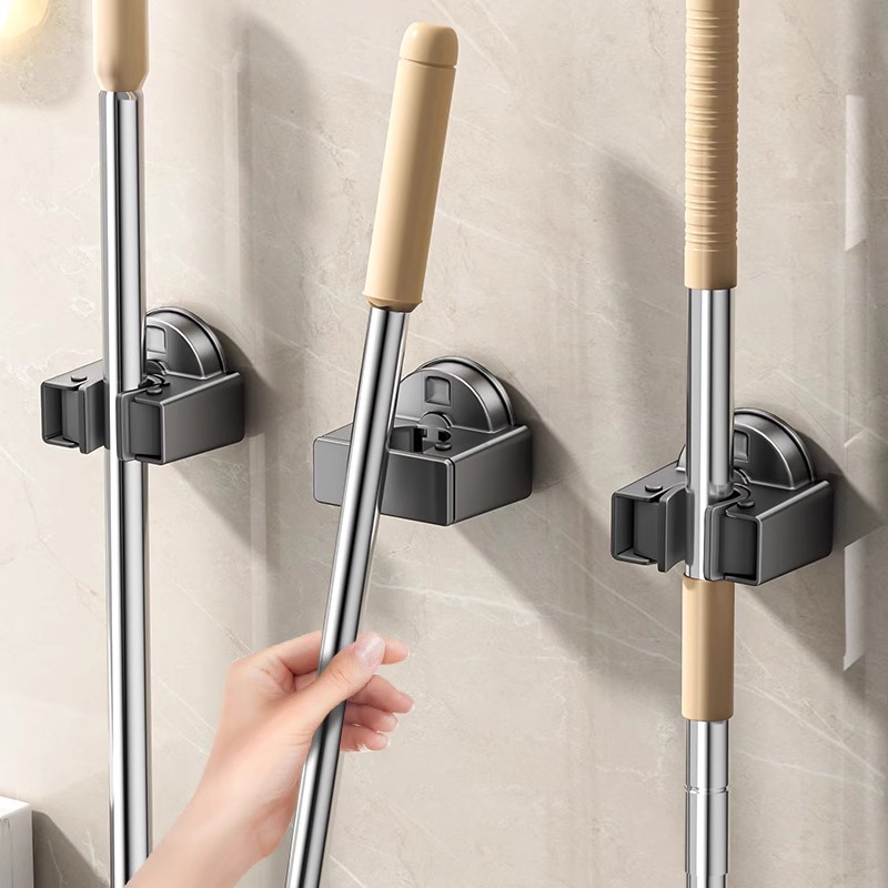 隐藏式吸盘拖把架拖把壁挂夹扫把挂钩免打孔卫生间浴室门后收纳架