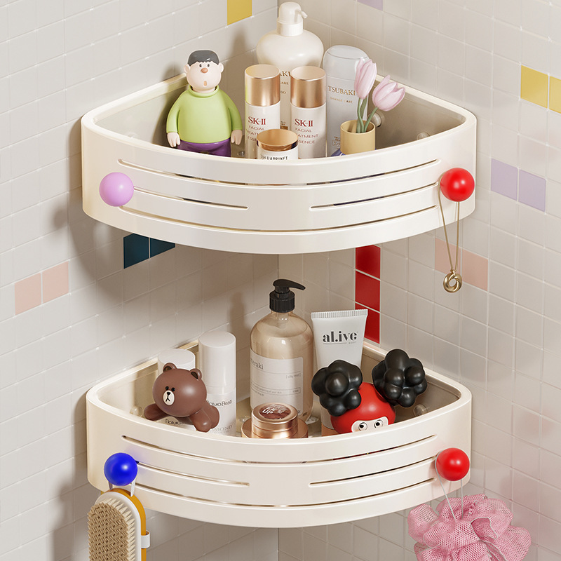 多巴胺卫生间浴室三角置物架壁挂厕所免打孔洗漱台墙上收纳架奶白