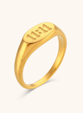 欧美跨境热卖11:11椭圆戒指小众简约轻奢不锈钢镀18K金指环饰品