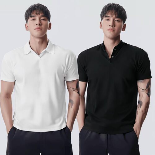 夏季新中式亨利领/翻领大POLO收袖口运动透气休闲高弹健身T恤