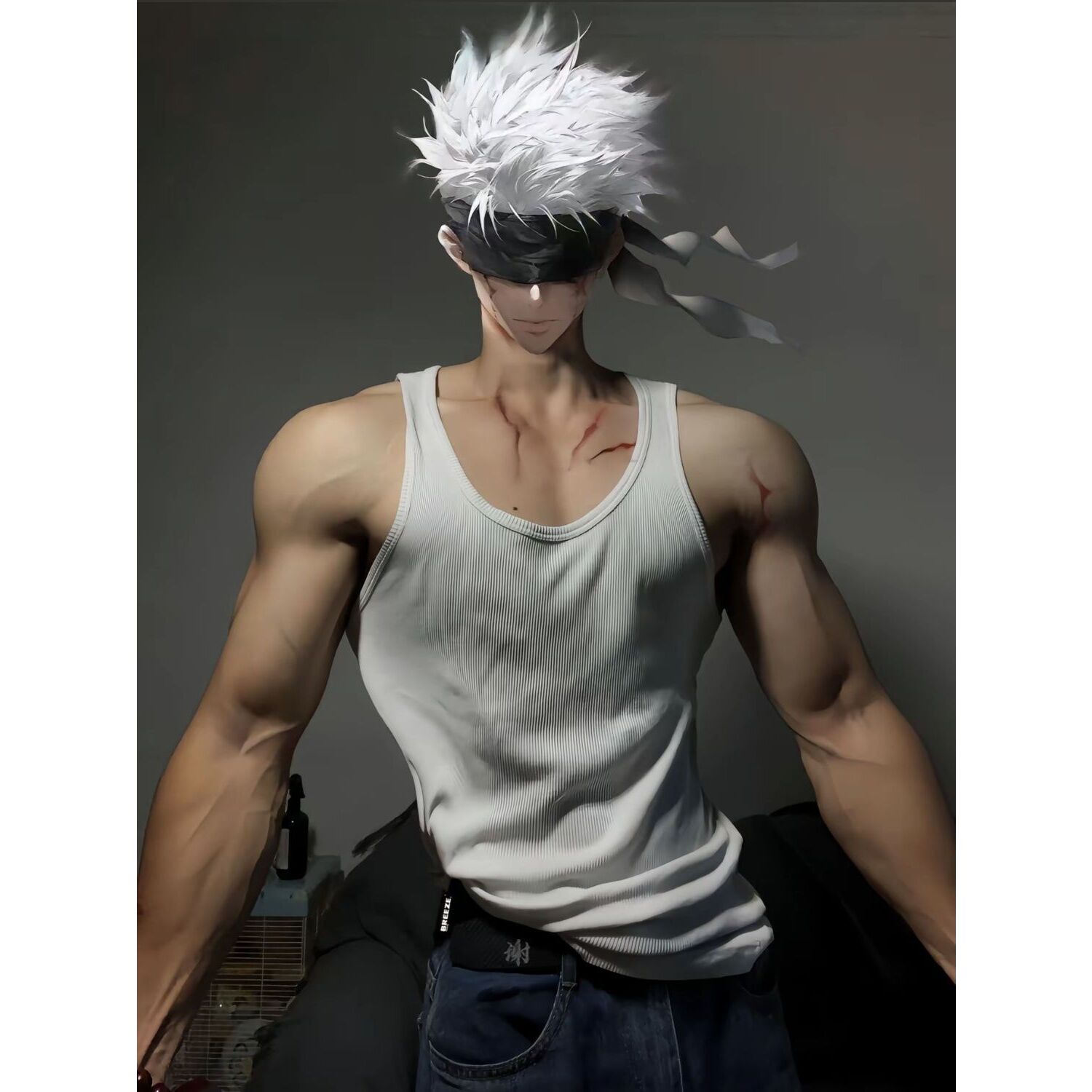 美式粗螺纹背心夏季弹力显大重磅棉健身运动粗螺纹训练打底男