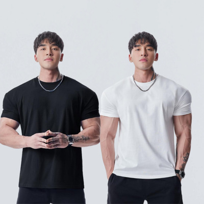 美式潮ins运动健身短袖t恤男夏季修身收袖口撸铁训练显壮手臂百搭