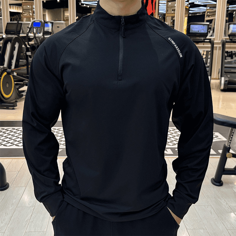秋冬软壳克隆棉半门襟修身休闲时尚显型健身高弹打底长袖T恤