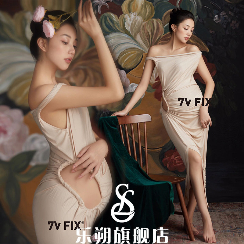 사진 스튜디오 임산부 사진 의류 복고풍 하이 엔드 불규칙 드레스 임신 어머니 배꼽 사진 사진 의류