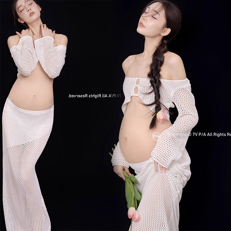 사진 스튜디오 새로운 임산부 사진 의류 크림 스타일 테마 순수한 정욕 스타일 임신 엄마 분위기 사진 예술 사진