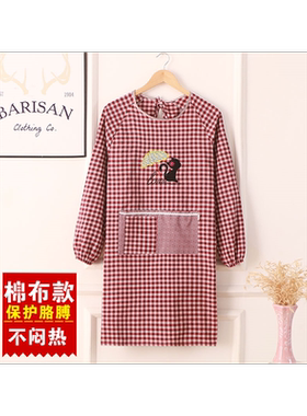 夏天超薄纯棉大人可爱带袖围裙