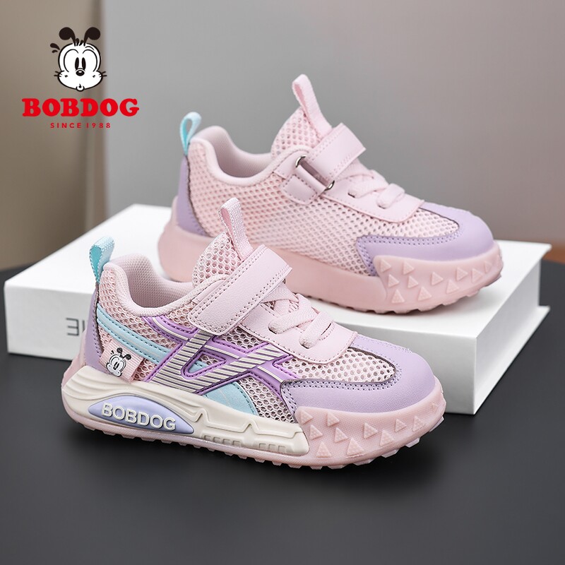 巴布豆2026春款男童女童网面防滑透气魔术贴运动鞋轻便减震中大童