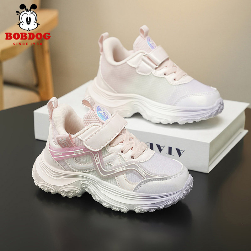 巴布豆舒适透气女童魔术贴中大童休闲风网面春款运动鞋2026新款潮
