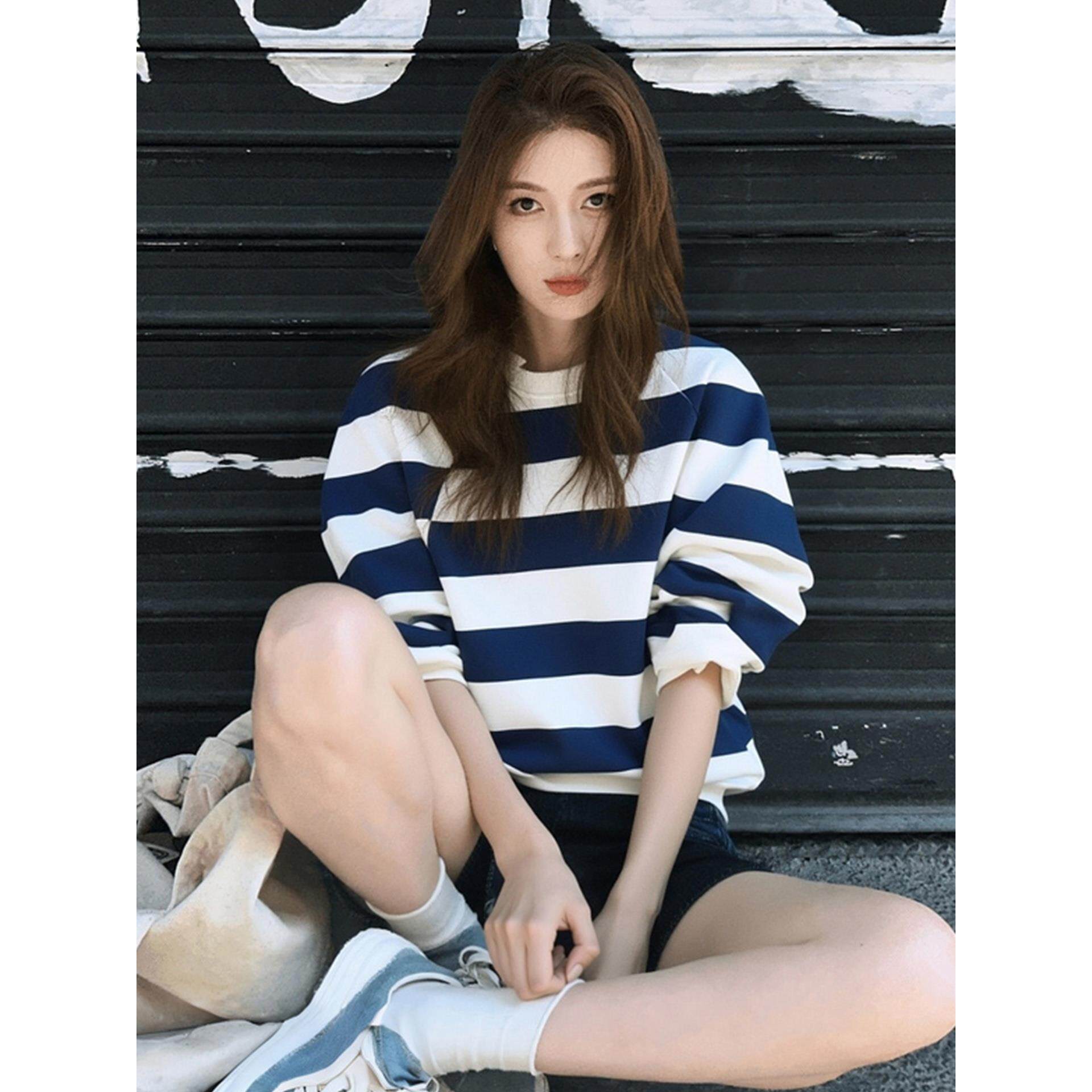 JOYIASS上衣女装秋季2025新款外贸原单美式覆古慵懒chic白色条纹