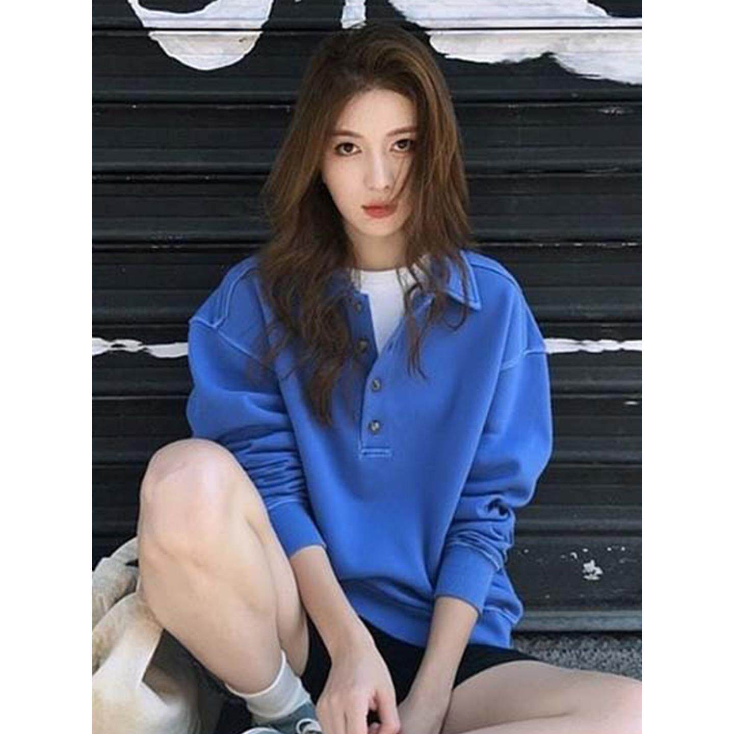 JOYIASS上衣女装秋冬季2025新款外贸原单美式chic克莱因蓝长袖pol