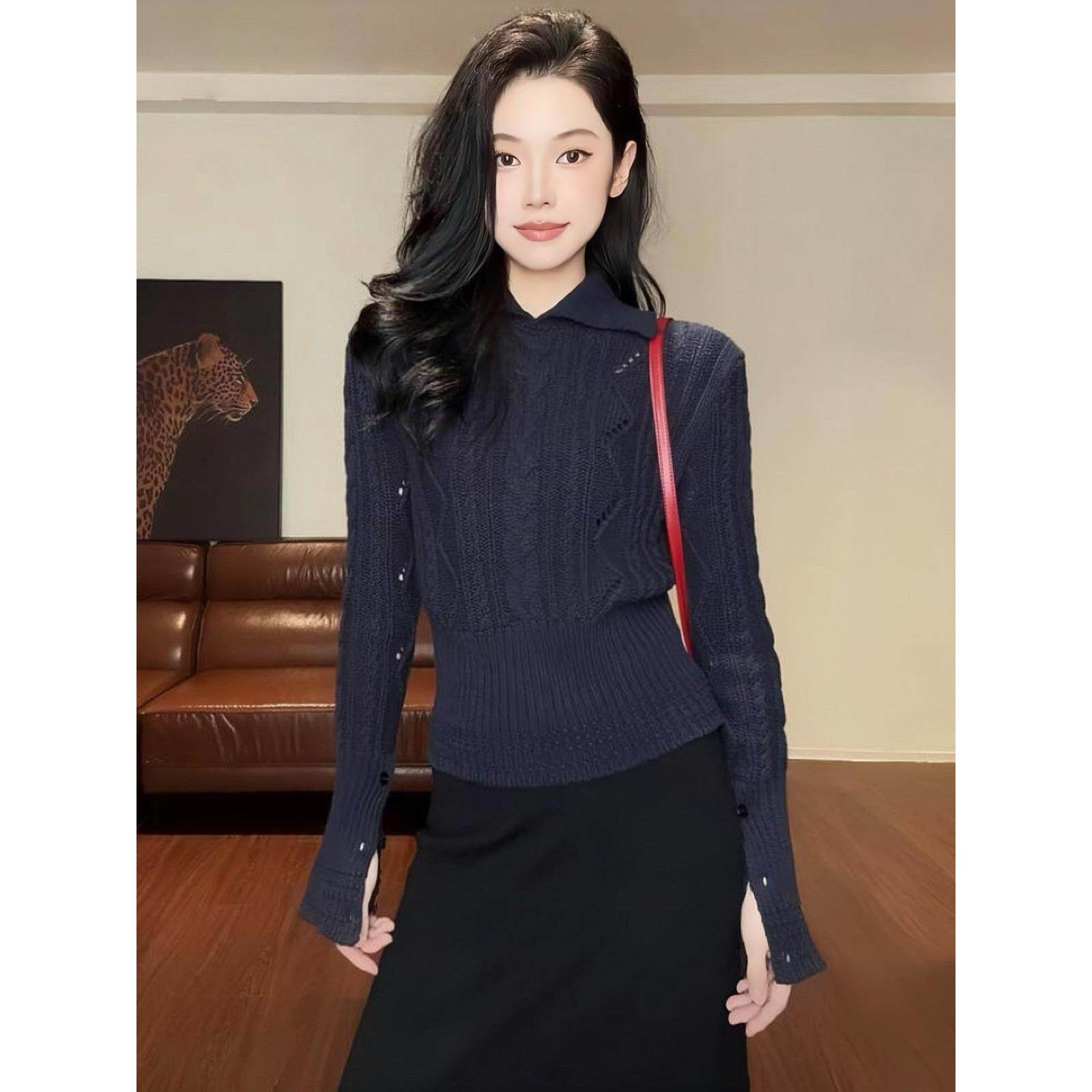 JOYIASS轻熟风麻花翻领针织衫上衣女装秋冬季2025新款外贸原单氛