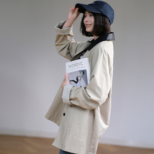 那禾新品撞色拼接领巴恩风中长款风衣外套女NW53WM0078