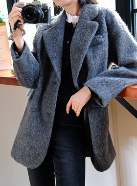 那禾新款气质高级感烟灰色毛呢西装外套女NW34WN0612