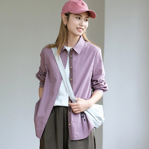 那禾棉感小格纹拼接女士衬衫NW63CM0953
