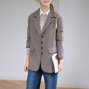 那禾新品 上衣女ND43DN1025 人字纹休闲绵羊毛西装