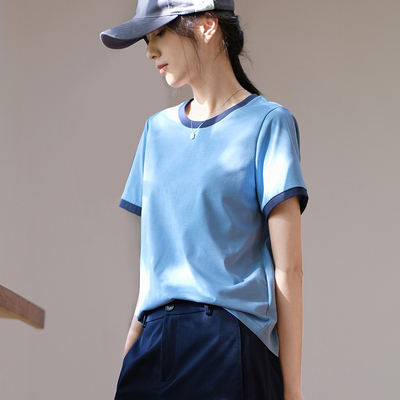 那禾夏季新品撞色圆领经典款短袖T恤女上衣ND42TY0305
