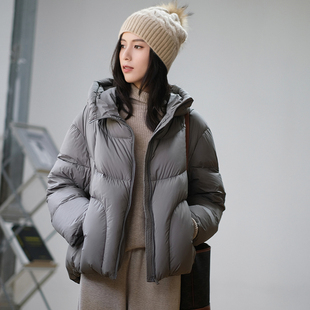 那禾冬季新款白鸭绒羽绒服女短款简约设计连帽外套NW34RR0311