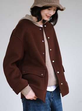 那禾新品绵羊毛短款双面呢子外套女NW54WN0080