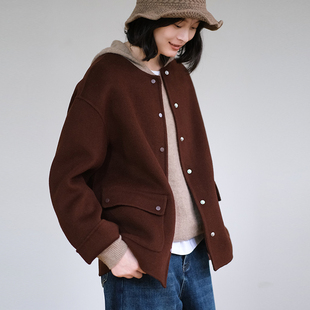 那禾新品绵羊毛短款双面呢子外套女NW54WN0080